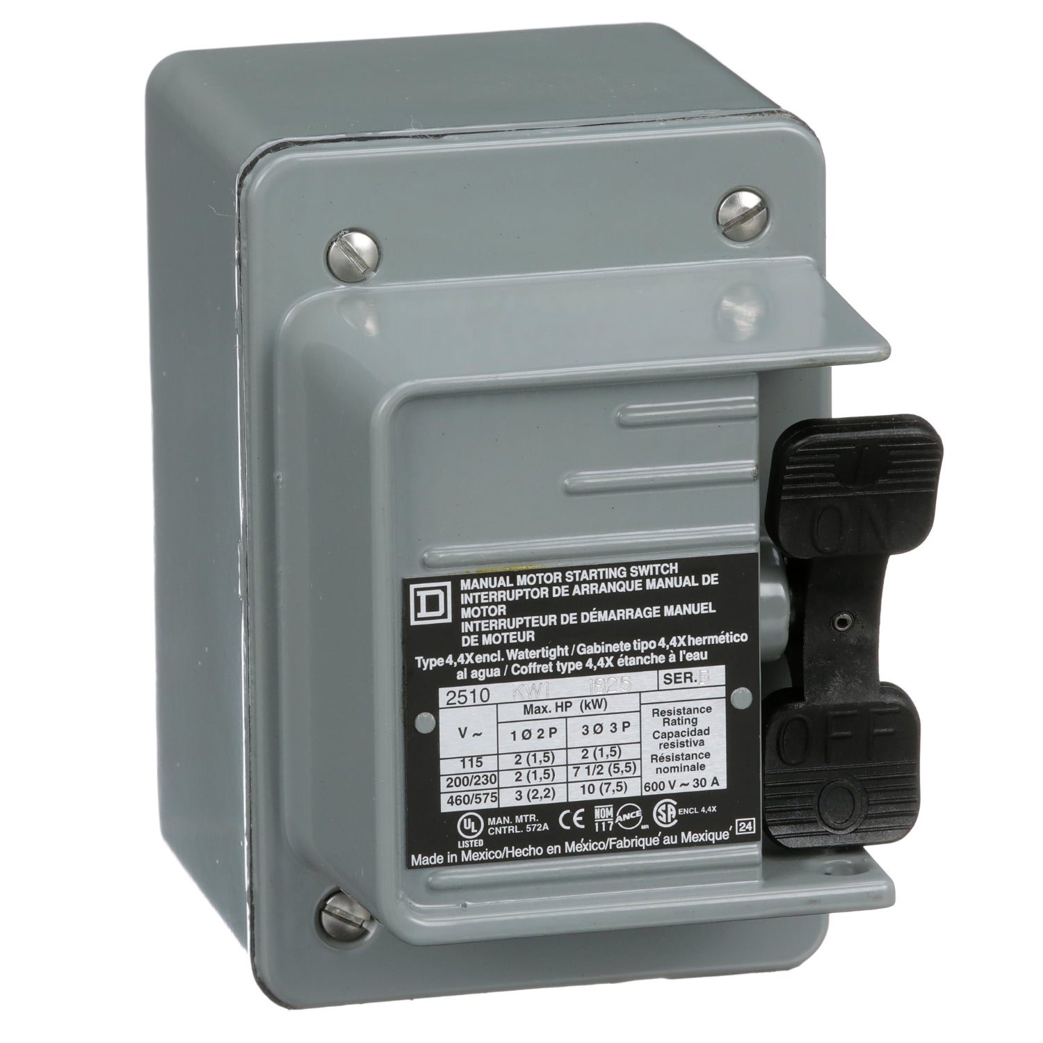 2510KW1 - Square D 30 Amp 2 Pole 600 Volt Electric Motor Starter