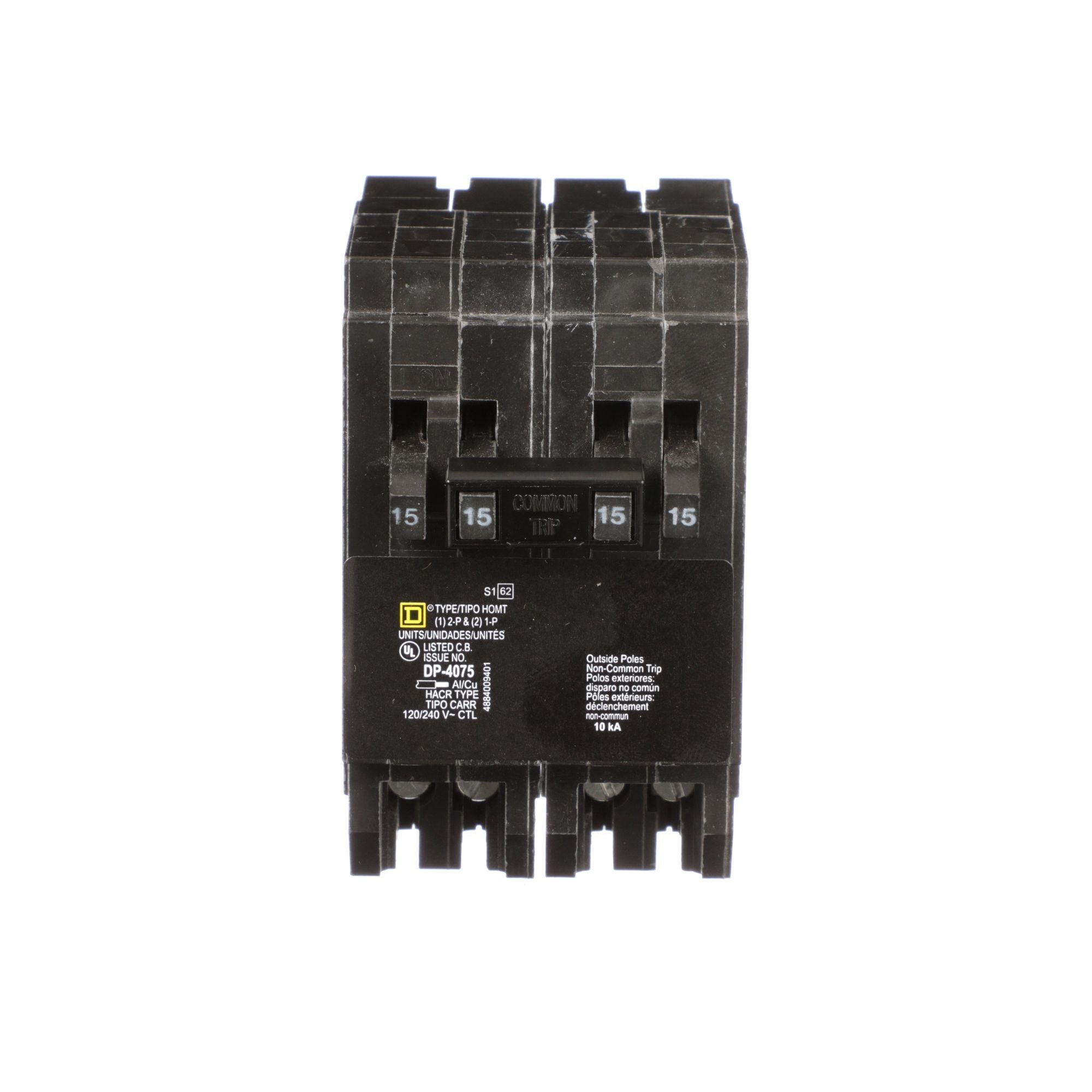 Square D Homeline Quad Tandem Circuit Breaker HOMT1515215CP - 2x15A Single Pole + 1x15A Double Pole