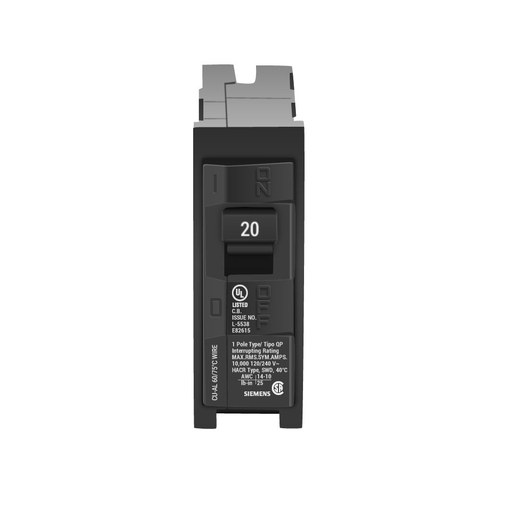 Siemens Single Pole Circuit Breaker BF120AH - Siemens Bolt-On 120V 20A 1  Pole Circuit Breaker 22kA@120V 20 Amp Circuit Breakers