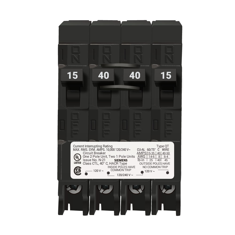Siemens 40-Amp Single Pole Circuit Breaker - 277V AC / 125V DC, DIN Rail Mount, Cable In/Cable Out