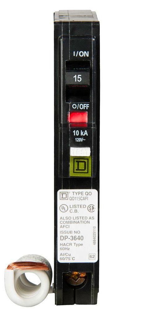 QO115CAFI - Square D 15 Amp 1 Pole Arc Fault (AFCI) Breaker