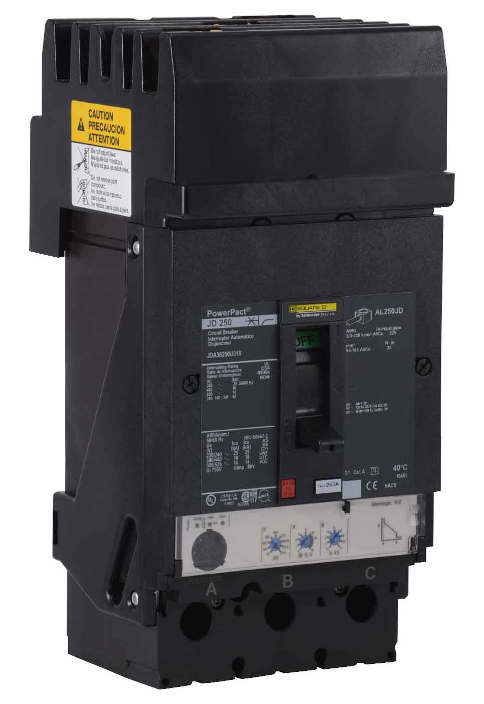 JDA36250U31X - Square D 250 Amp 3 Pole 600 Volt Circuit Breaker