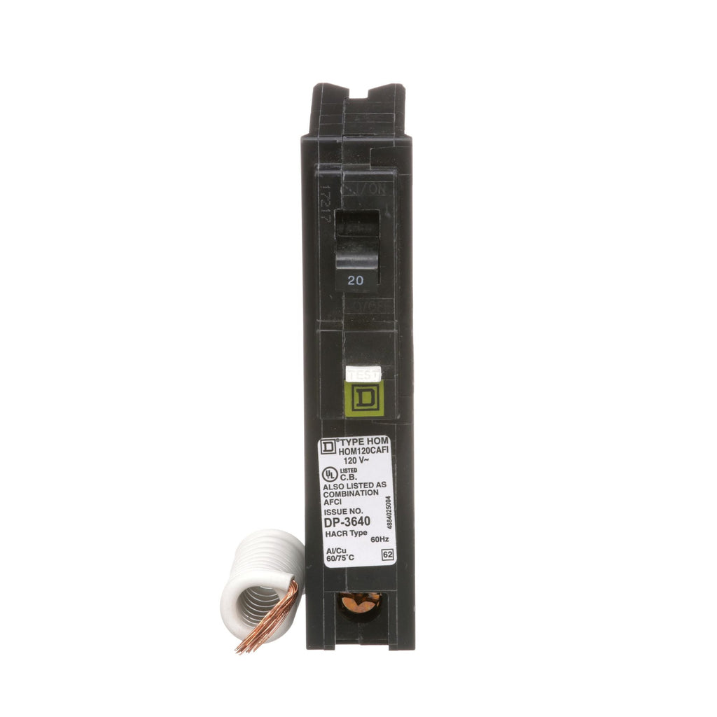 Square D HOM120CAFI 20 Amp Single Pole 120V Pigtail-Neutral AFCI Arc F Circuit Breaker Ul