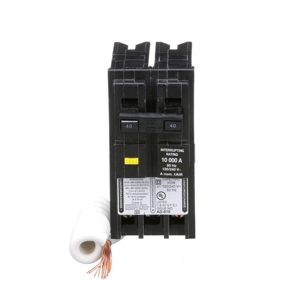 Interruttore Magnetotermico Differenziale Square D Homeline HOM240GFI, 2 Poli, 40A, 120/240V, Tipo GFCI, Usato Con Difetto Estetico