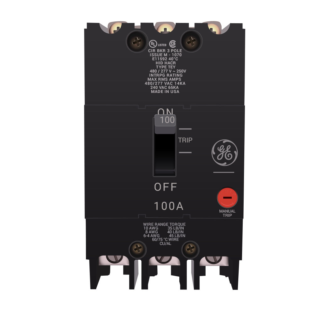 TEY3100 - GE 100 Amp 3 Pole 480 Volt Bolt-On Molded Case Circuit Breaker