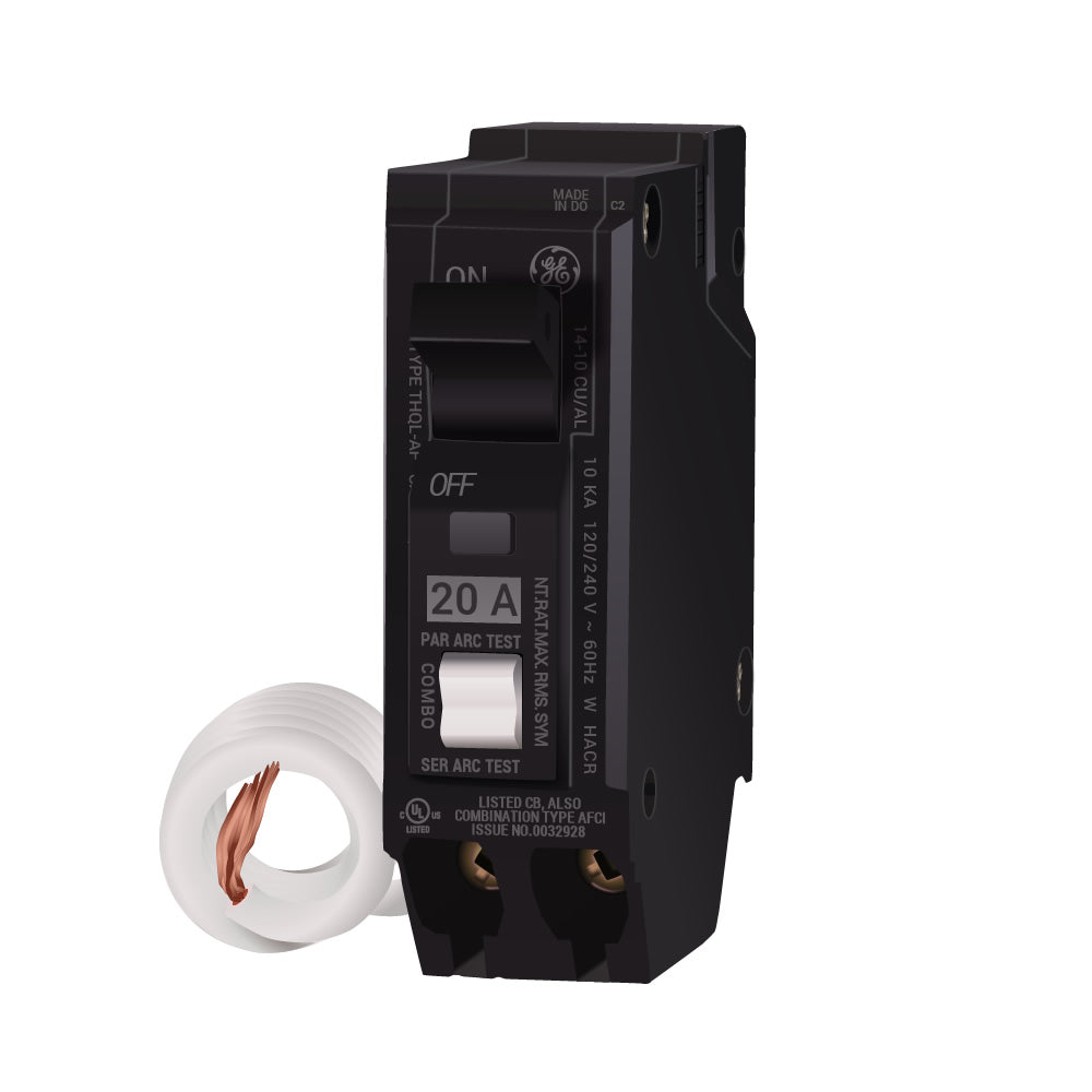 GE THQL1120AFP2 Einpoliger AFCI Kombi-Schutzschalter – 20 A, 120 V, 1 Zoll Breite