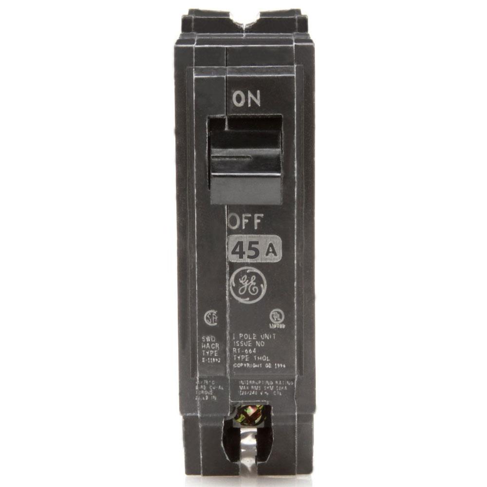 THQL1145 - GE 45 Amp 1 Pole 120 Volt Plug-In Molded Case Circuit Breaker