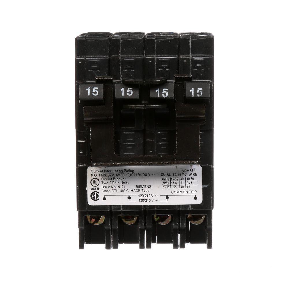 Q21515CT2 - Siemens 15 Amp 2 Pole 240 Volt Thermal Magnetic Circuit Breaker