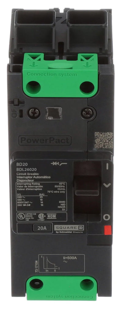 BDL26020 - Square D 20 Amp 2 Pole 600 Volt Molded Case Circuit Breaker