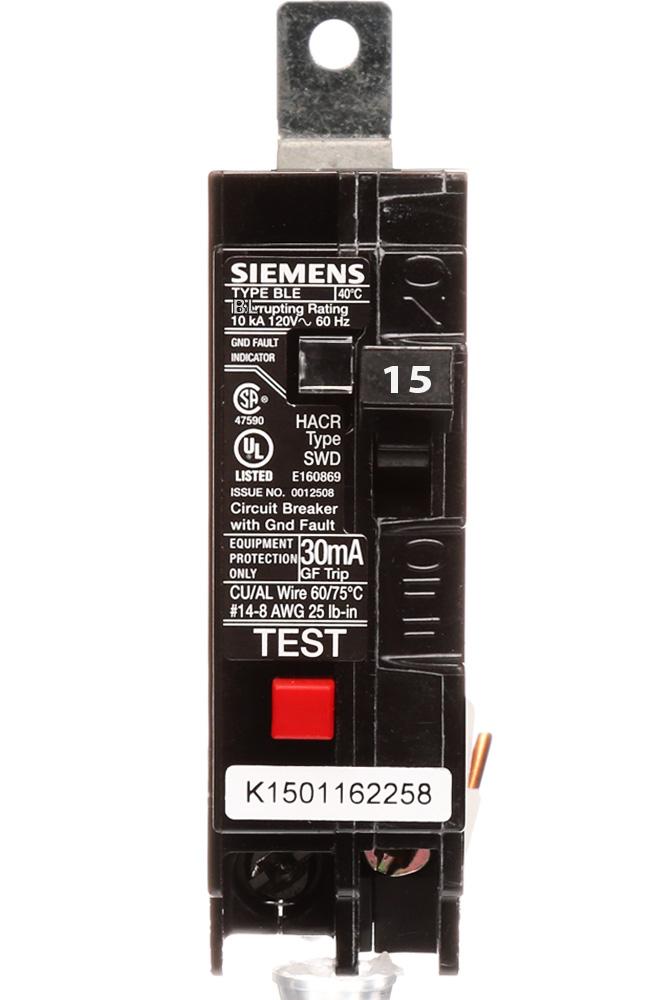 BE115 - Siemens 15 Amp 1 Pole 120 Volt Ground Fault Equipment Protection Circuit Breaker