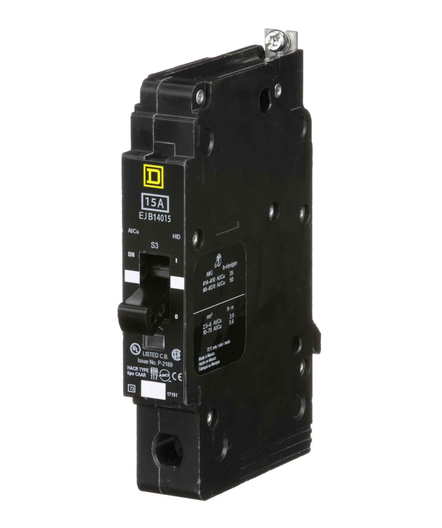 EJB16015 - Square D 15 Amp 1 Pole 347 Volt Bolt-On Molded Case Circuit Breaker