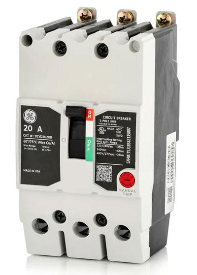 TEYD3020B - GE 20 Amp 3 Pole 480 Volt Bolt-On Molded Case Circuit Breaker