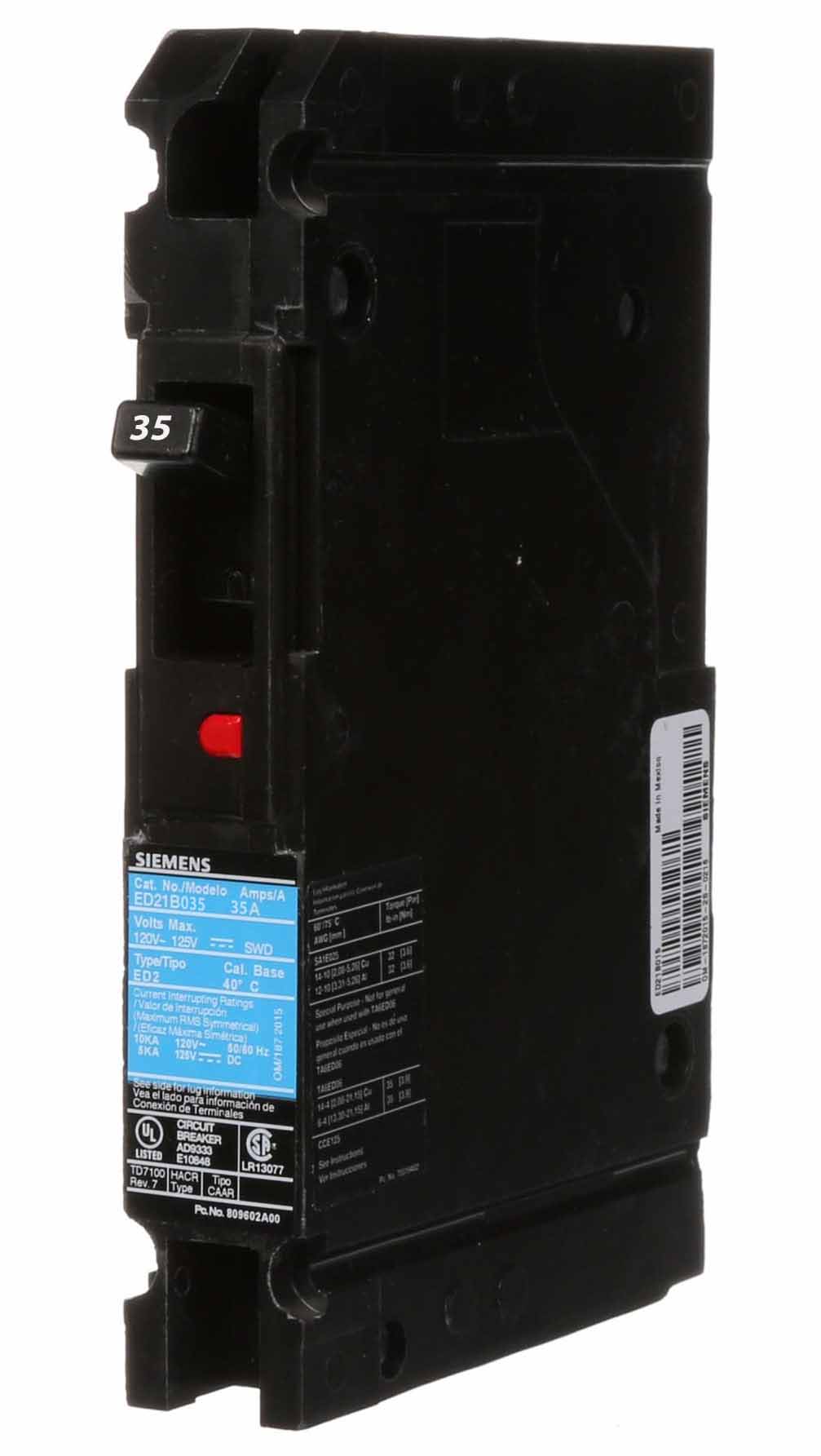 ED21B035 - Siemens 35 Amp 1 Pole 120 Volt Bolt-On Molded Case Circuit Breaker