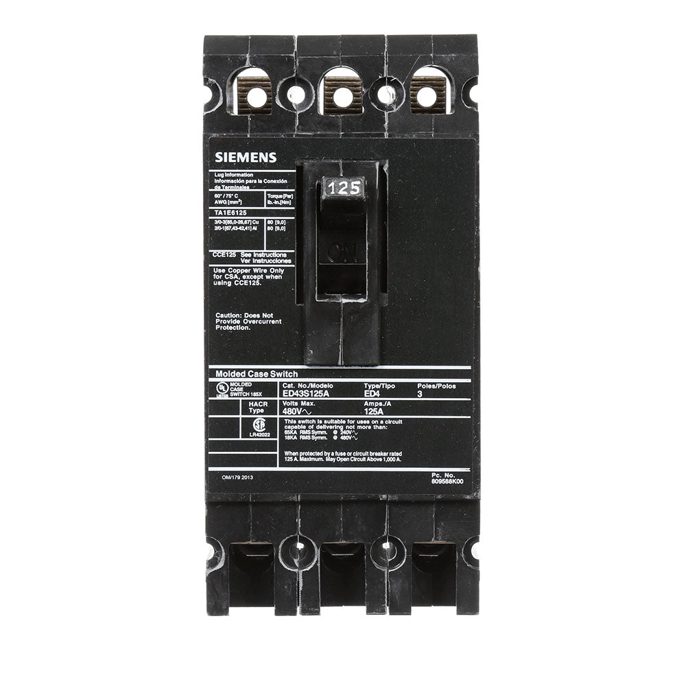 ED43S125A - Siemens - 125 Amp Non-Automatic Switch