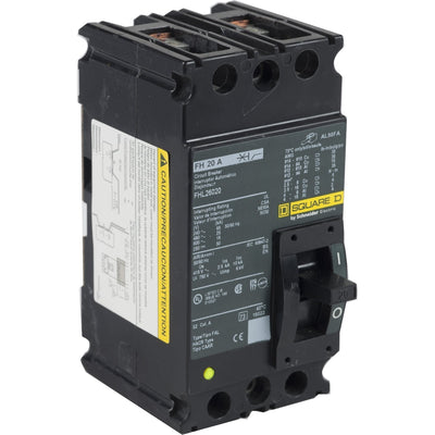 FHL26020 - Square D 20 Amp 2 Pole 600 Volt Feed Thru Circuit Breaker Under Voltage Release