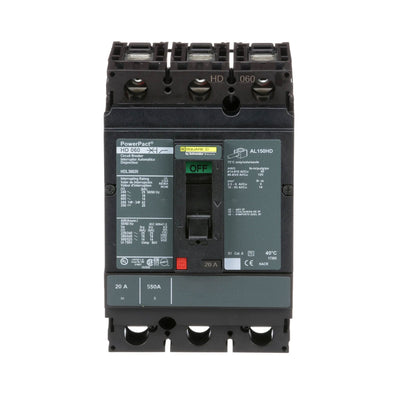 HDL36020 - Square D 20 Amp 3 Pole 600 Volt Molded Case Circuit Breaker