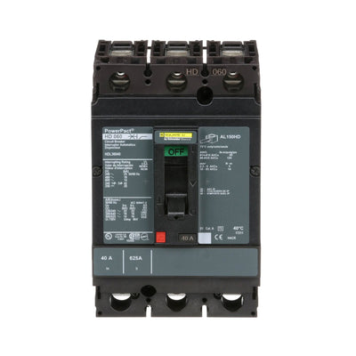 HDL36040 - Square D 40 Amp 3 Pole 600 Volt Molded Case Circuit Breaker