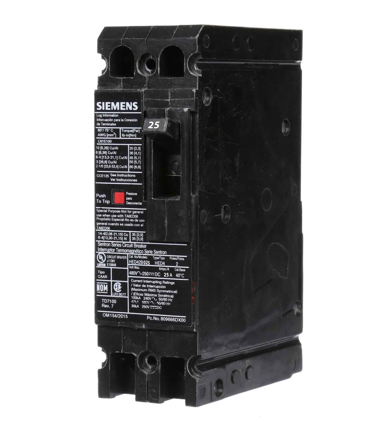 HED42B025L - Siemens - 25 Amp Molded Case Circuit Breaker