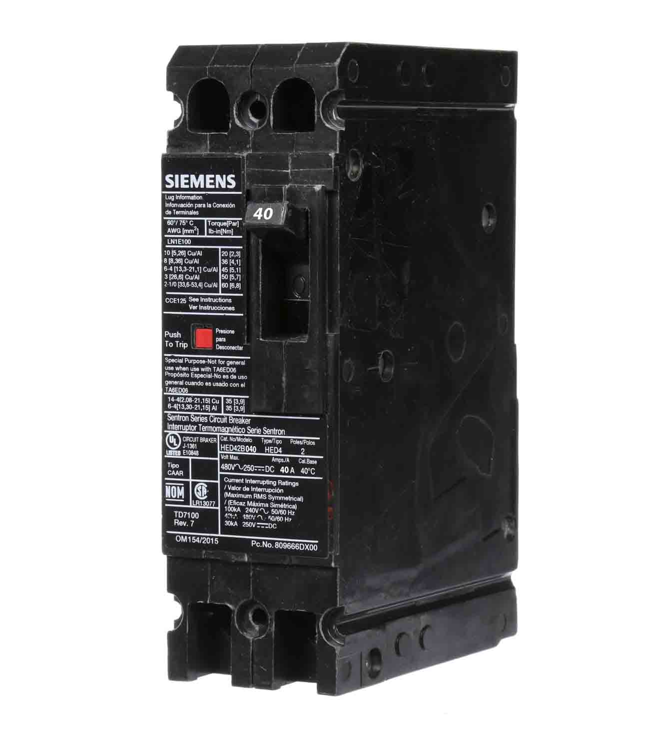 HED42B040L - Siemens - 40 Amp Molded Case Circuit Breaker