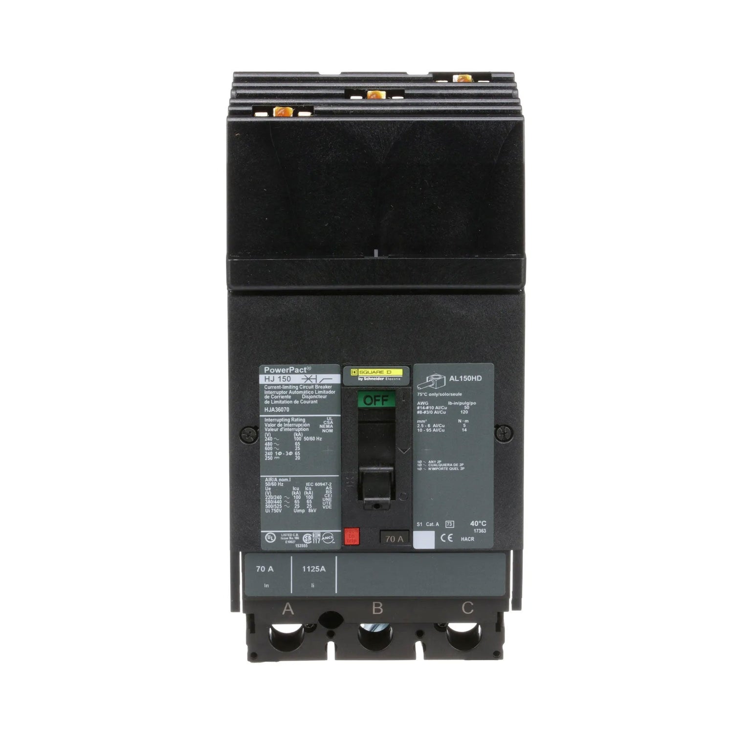 HJA36070 - Square D 70 Amp 3 Pole 600 Volt Molded Case Circuit Breaker