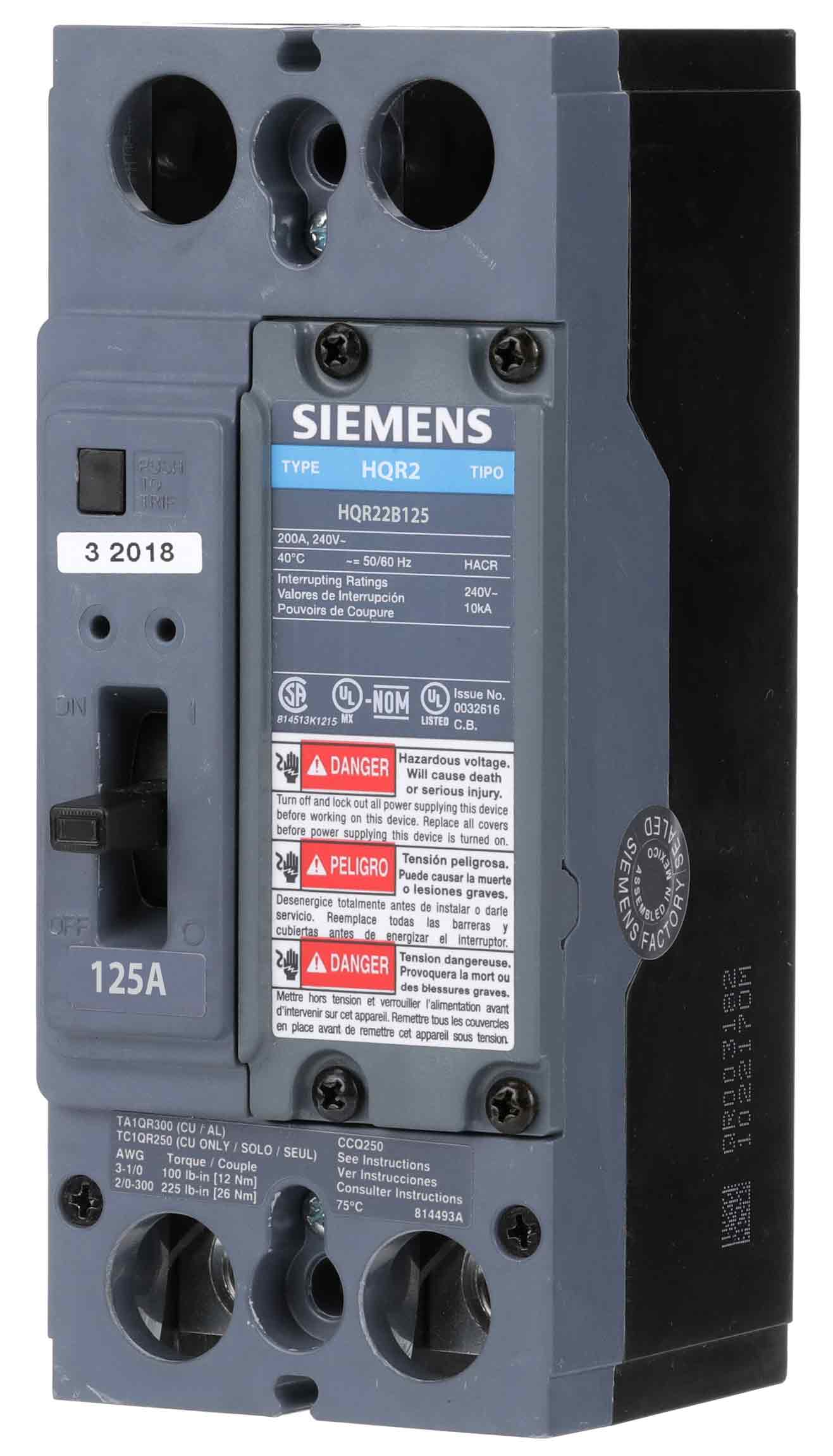 HQR22B125HL - Siemens - 125 Amp Molded Case Circuit Breaker