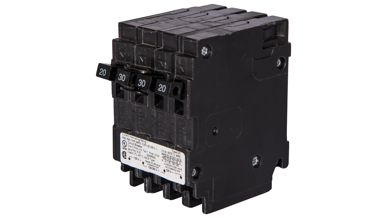 MP22020 - Siemens 20 Amp 4 Pole 240 Volt Plug-In Molded Case Circuit Breaker