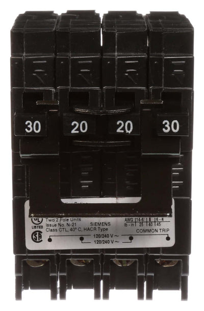 Q23020CT2 - Siemens 30 Amp 2 Pole 240 Volt Plug-In Molded Case Circuit Breaker