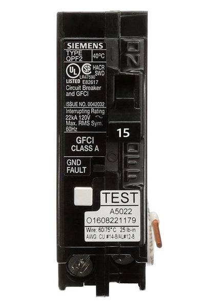 QF115H - Siemens 15 Amp 1 Pole 120 Volt Plug-In Molded Case Circuit Breaker