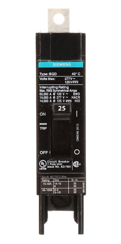 BQD125 - Siemens 25 Amp 1 Pole 277 Volt Bolt On Molded Case Circuit Breaker