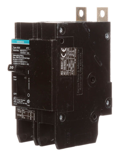 BQD220 - Siemens 20 Amp 2 Pole 480 Volt Bolt-On Molded Case Circuit Breaker