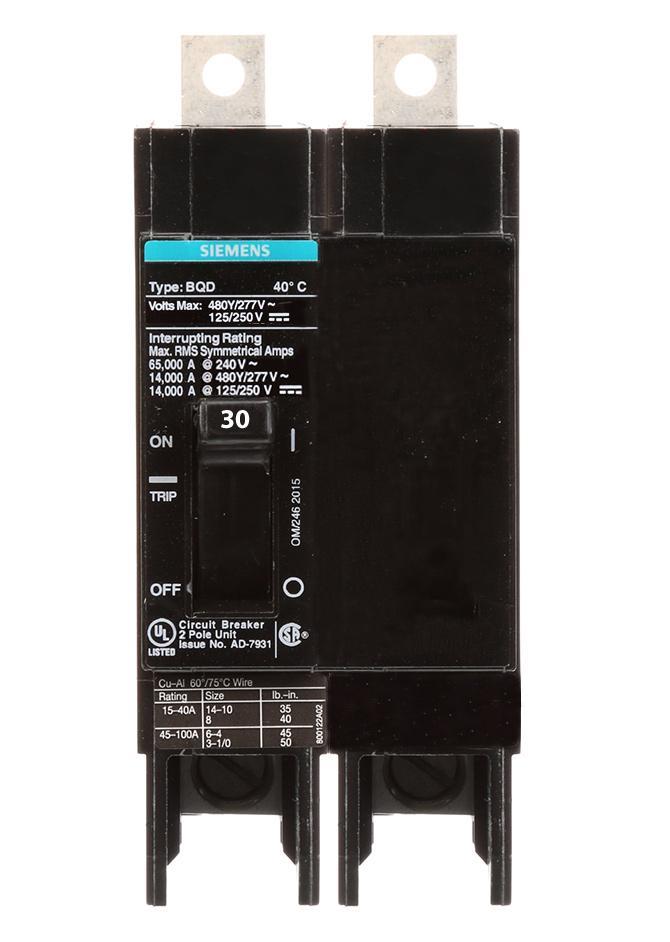 BQD230 - Siemens 30 Amp 2 Pole 480 Volt Bolt-On Molded Case Circuit Breaker