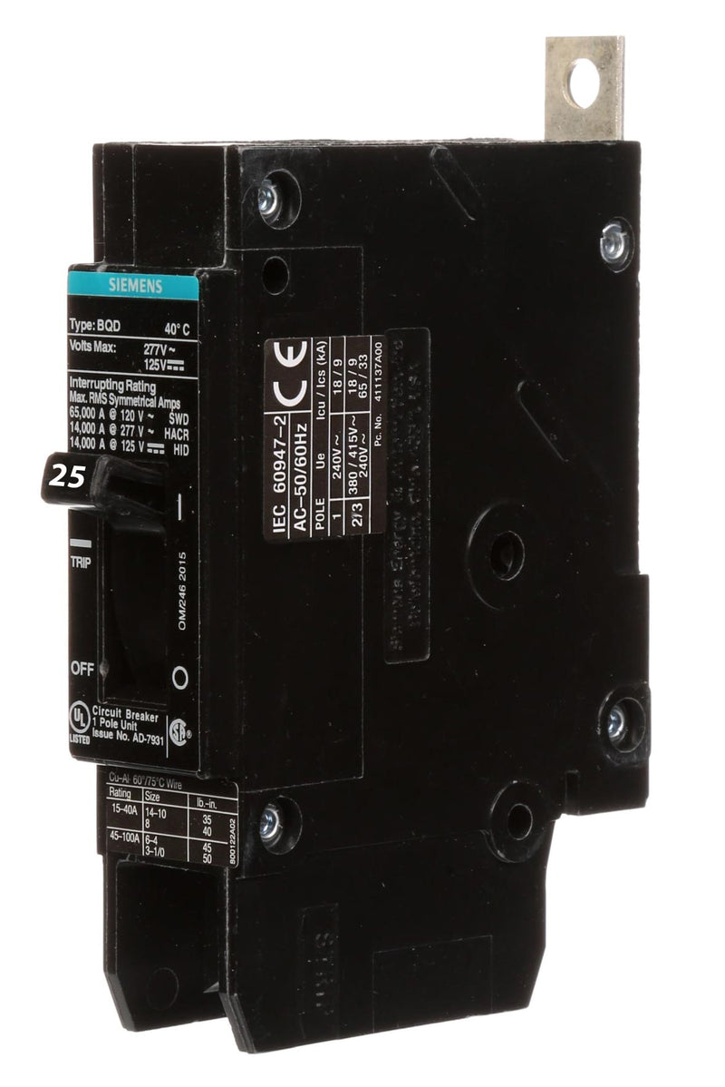 BQD6125 - Siemens 25 Amp 1 Pole 347 Volt Bolt-On Molded Case Circuit Breaker