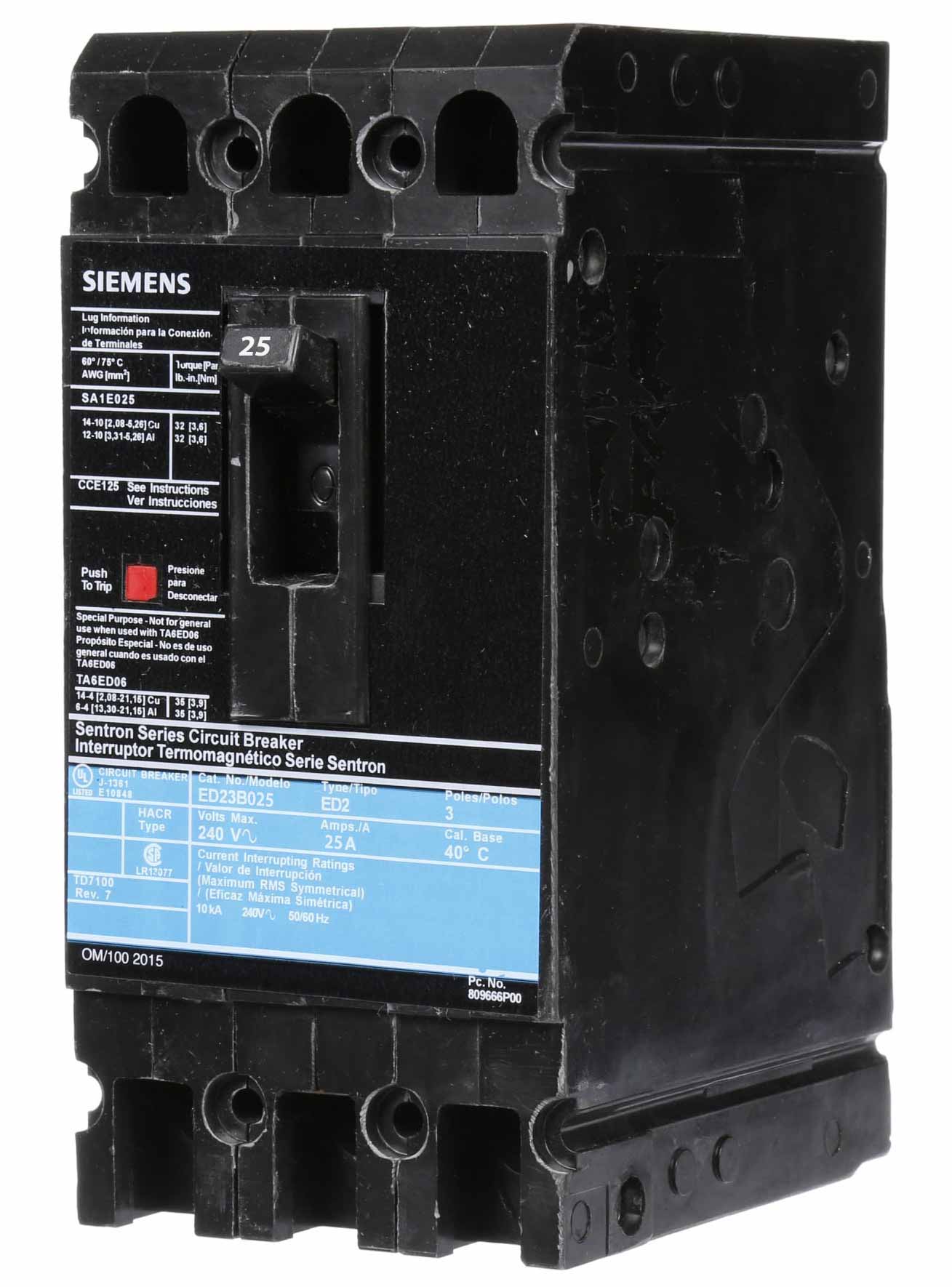 ED23B025L - Siemens - 25 Amp Molded Case Circuit Breaker