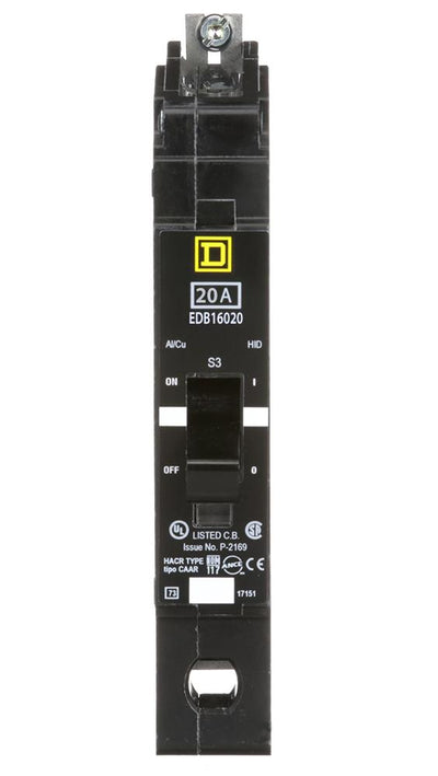 EDB16020 - Square D 20 Amp 1 Pole 600 Volt Bolt-On Molded Case Circuit Breaker