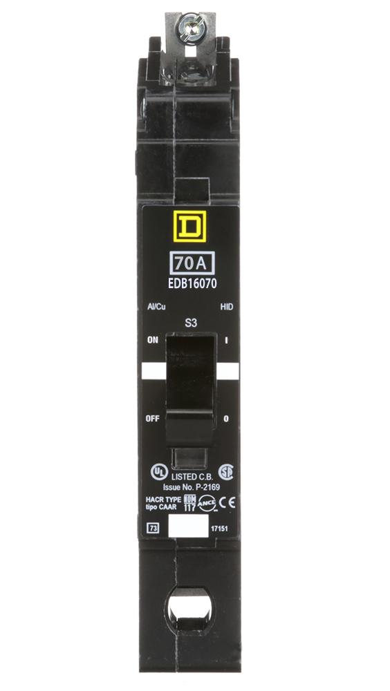 EDB16070 - Square D 70 Amp 1 Pole 600 Volt Bolt-On Molded Case Circuit Breaker