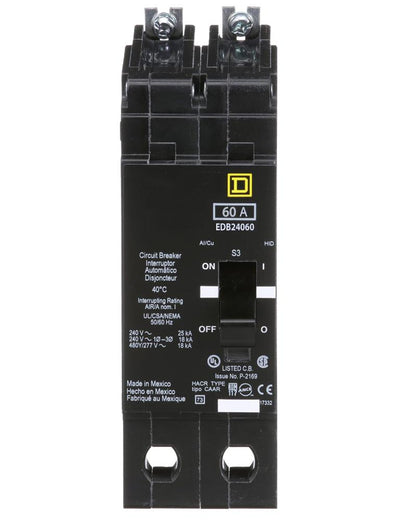 EDB24060 - Square D 60 Amp 2 Pole 480 Volt Bolt-On Molded Case Circuit Breaker