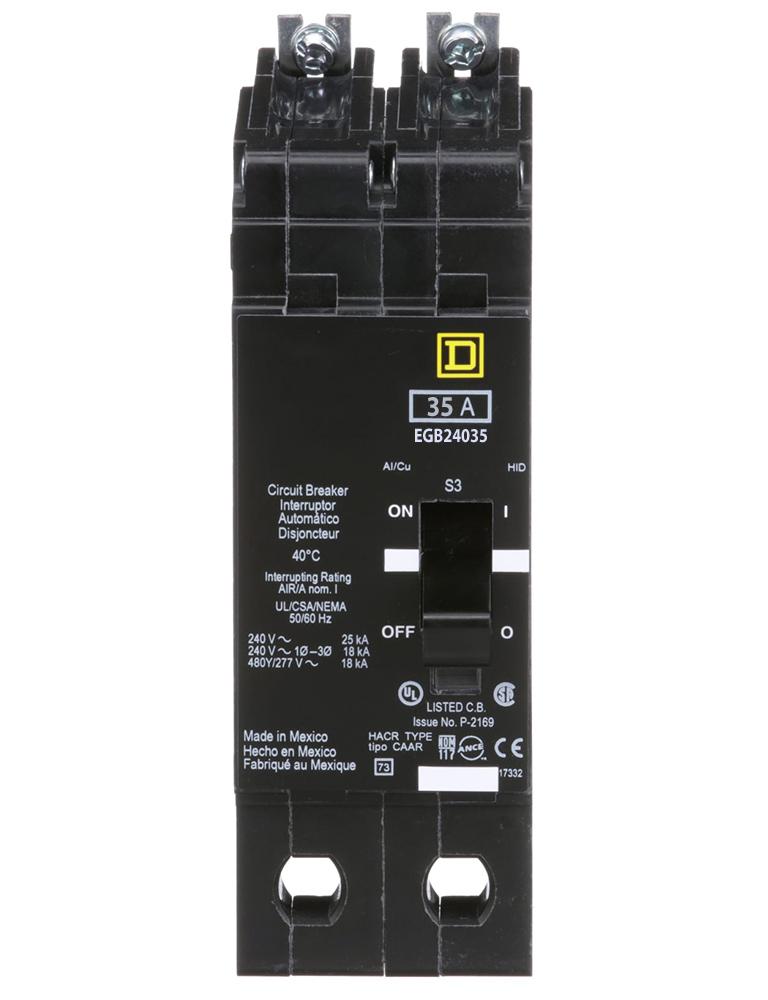 EGB24035 - Square D 35 Amp 2 Pole 480 Volt Bolt-On Circuit Molded Case Breaker