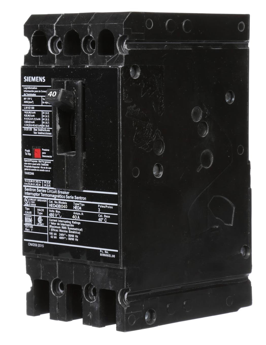 HED43B040L - Siemens - 40 Amp Molded Case Circuit Breaker