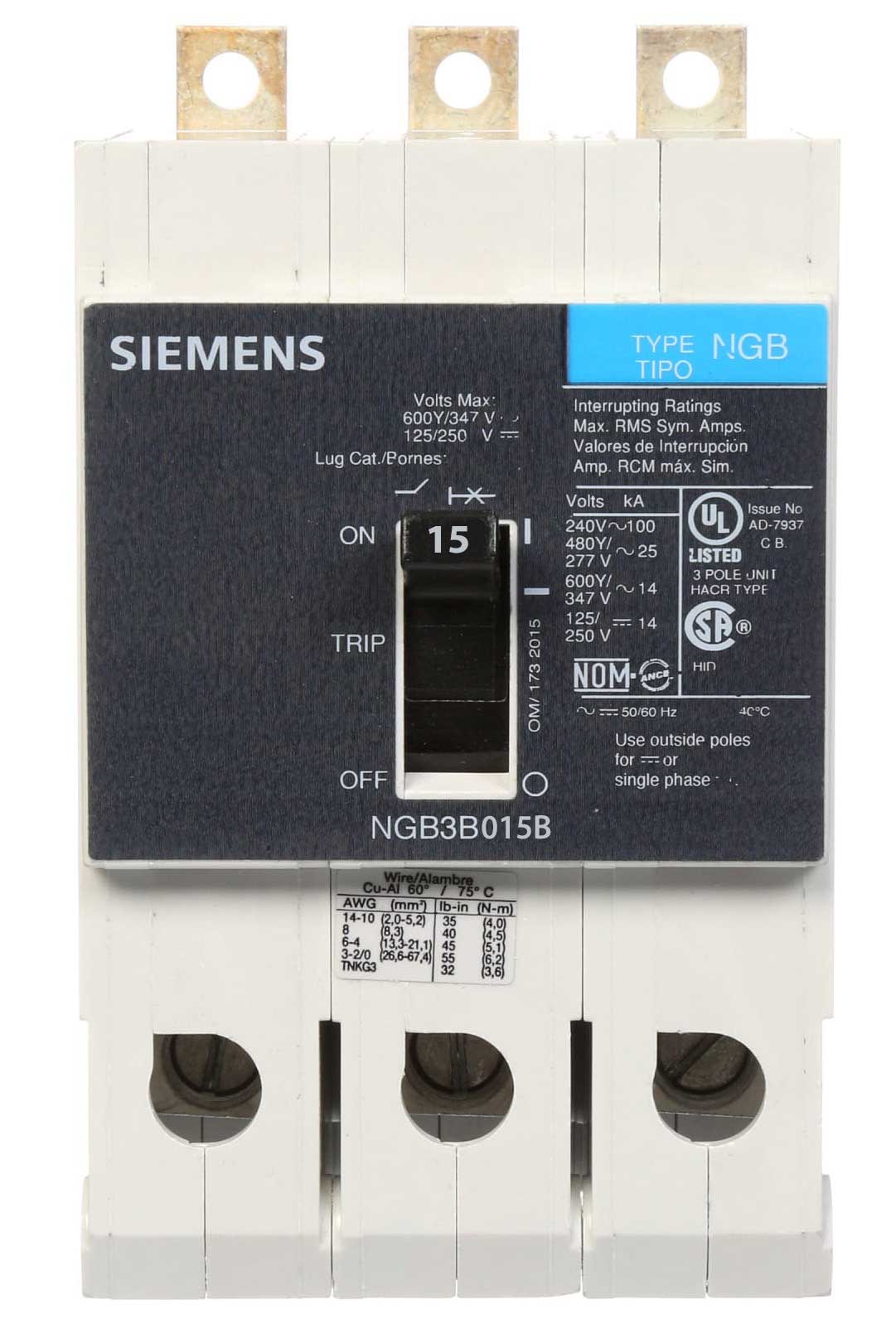 NGB3B015B - Siemens - Molded Case Circuit Breaker