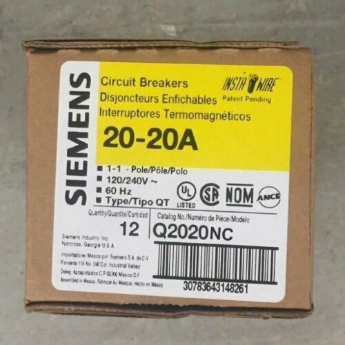 Q2020NC (Box of 12, no clip) - Siemens 20 Amp Tandem Breaker