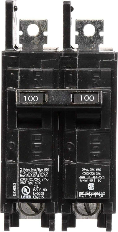 BQ2B100H - Siemens 100 Amp 2 Pole 240 Volt Bolt-On Molded Case Circuit Breaker