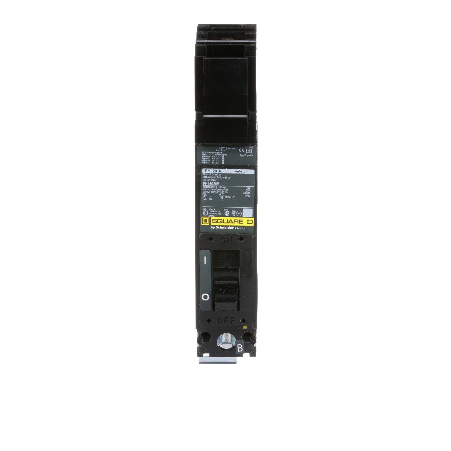 FH16020B - Square D 20 Amp 1 Pole 277 Volt Molded Case Circuit Breaker
