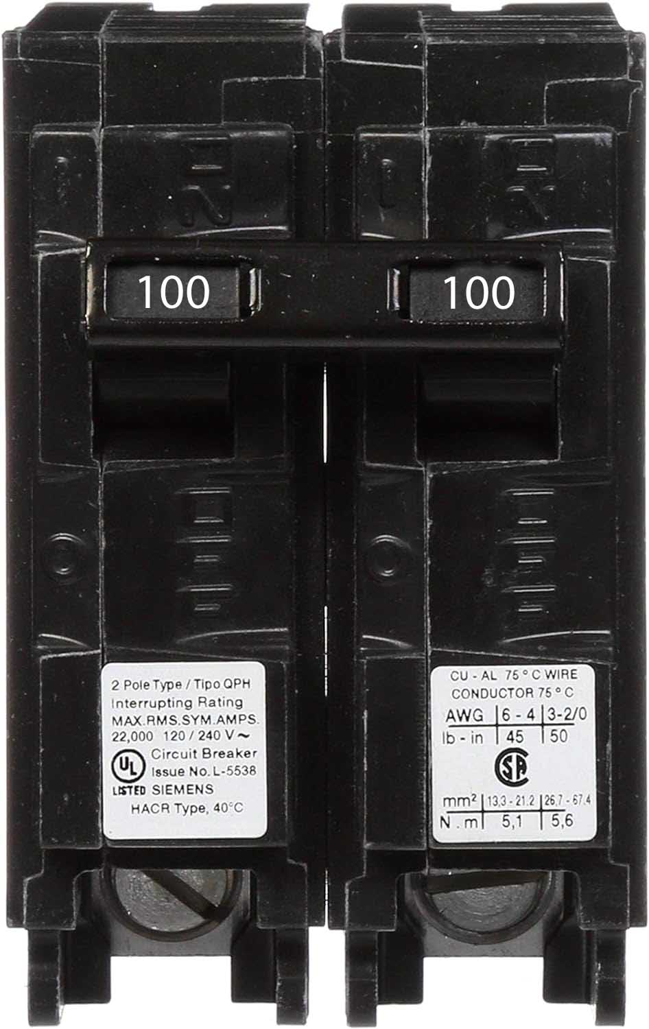 Q2100H - Siemens 100 Amp 2 Pole 240 Volt Molded Case Circuit Breaker