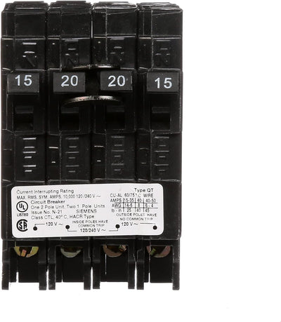 Q21520CT - Siemens 20 Amp 2 Pole 240 Volt Plug-In Molded Case Circuit Breaker