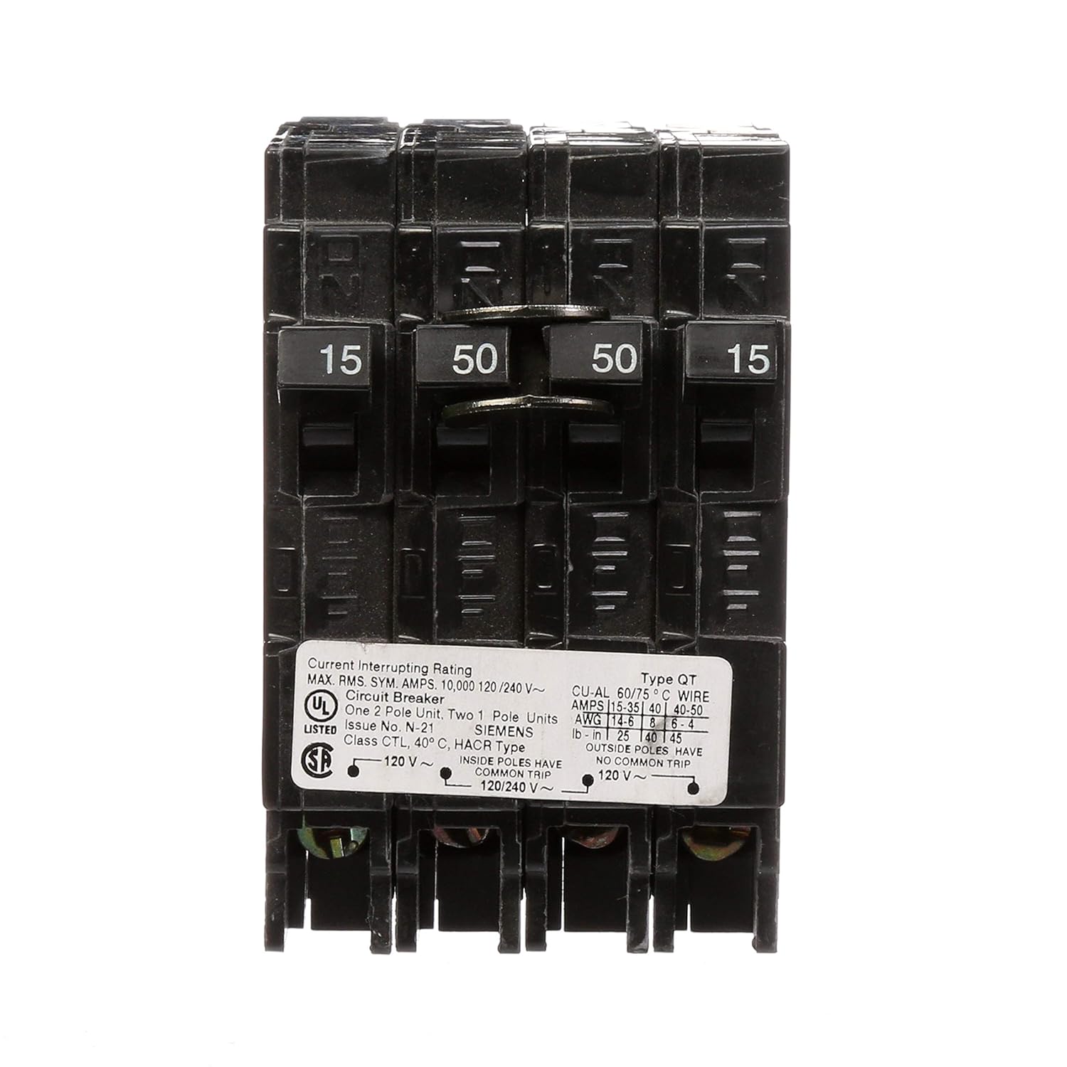 Q21550CT - Siemens 50 Amp 2 Pole 240 Volt Plug-In Molded Case Circuit Breaker
