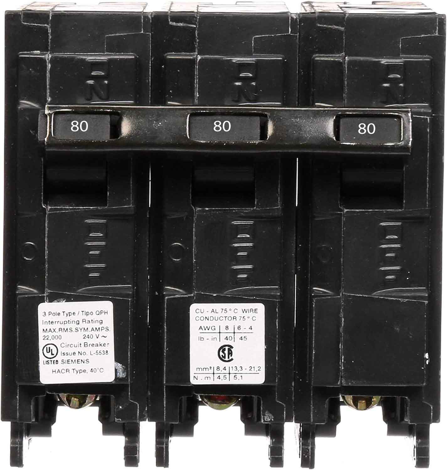 Q380H - Siemens 80 Amp 3 Pole 240 Volt Molded Case Circuit Breaker