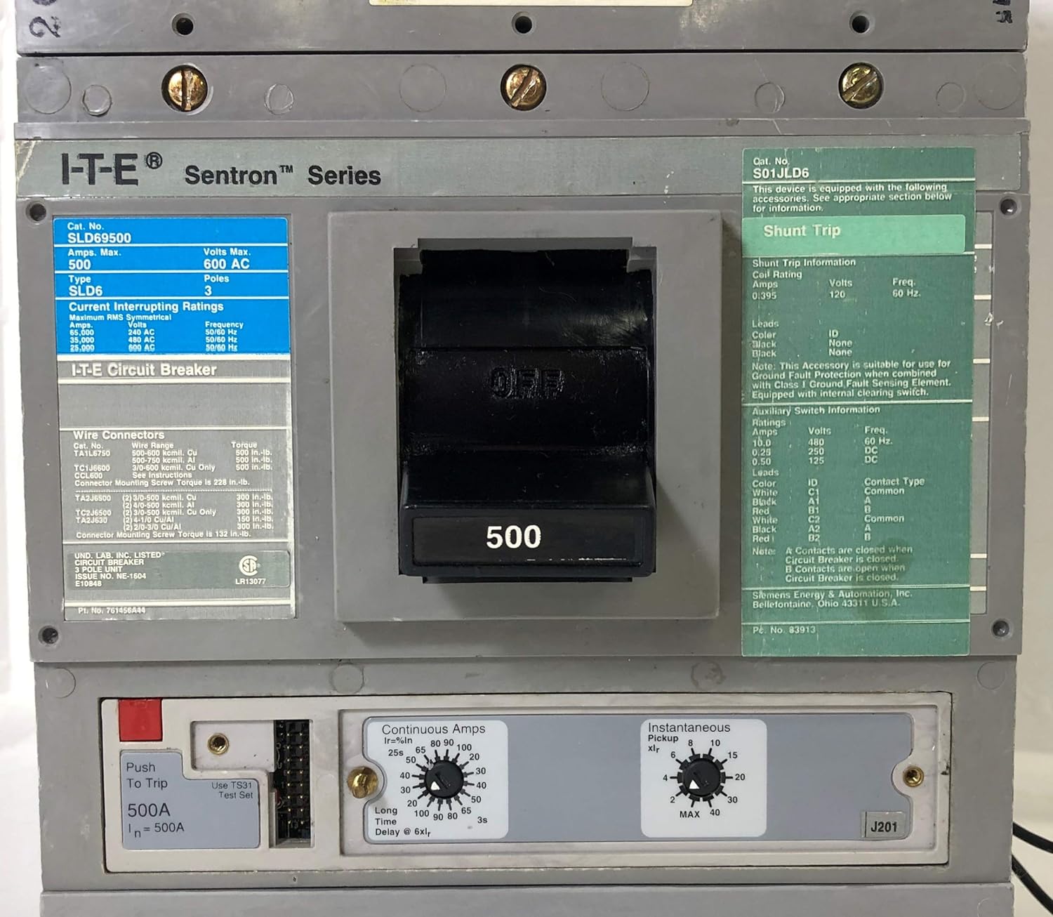SLD69500 - Siemens - 500 Amp Molded Case Circuit Breaker